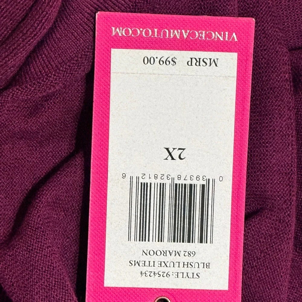 Vince Camuto Sweater Women 2X Maroon Tiered Ruffle Front 3/4 Sleeve Knit Top
